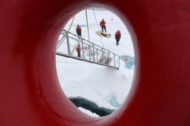 Scientists work on the sea ice in the Chukchi Sea, Alaska