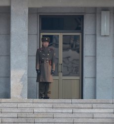 North Korean soldier guard at DMZ in Korea