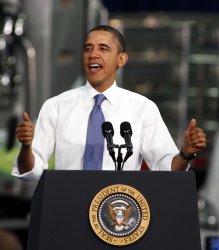 US President Barack Obama speaks to workers at the Daimler Trucks Freightliner plant in Mount Holly, North Carolina