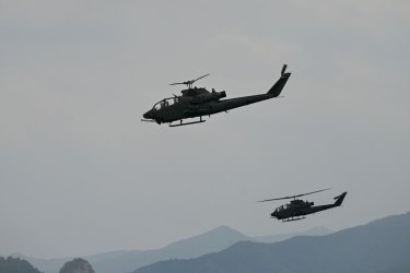 AH-1S Attack Helicopters Fly During U.S.-South Korea Joint Drill