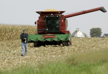 Corn harvest continues in Manteno, Illinois as commodity  prices rise sharply in futures markets