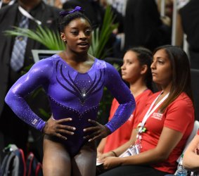 Simone Biles performs at Olympic Trials in San Jose
