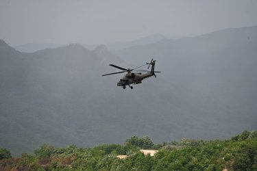 An AH-64 Apache Attack Helicopter Flies During U.S.-South Korea Joint Drill