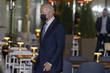 President Joe Biden leaves Dinner