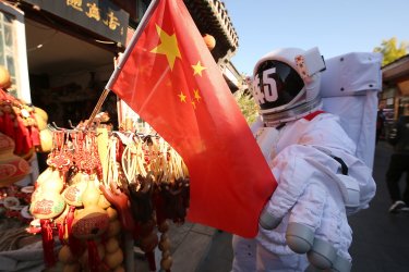 Spacesuit Used for Promotion in Tourist Area of Beijing