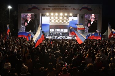 Russian President Vladimir Putin attends last campaign rally