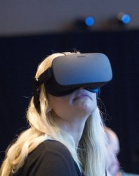 Attendees experience virtual reality during the Intel Press Conference ahead 2017 International CES .