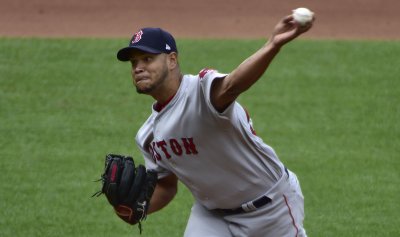 Red Sox starting pitcher Eduardo Rodriguez delivers to Orioles in 5th inning