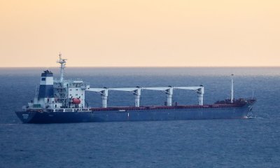 Ship Razoni, Carrying Ukrainian Grain, Sails in the Bosphorus in Turkey