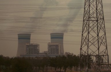 Heavy pollution hangs over a major power plant outside of Beijing, China