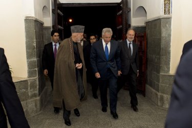 Secretary of Defense Hagel visits Afghanistan