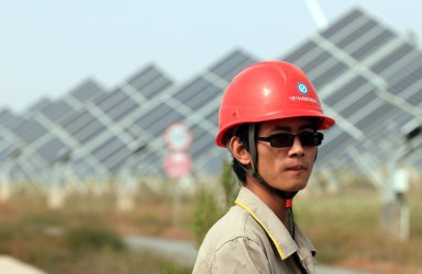 Wind and solar power is generated in the Taiyangshan Development Zone