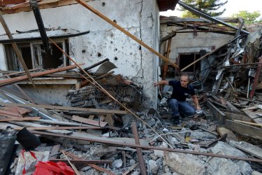An Israeli House Is Destroyed By Hamas Rocket Near Ben Gurion Airport