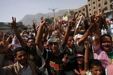 Yemenis  Celebrate the Departure of Long Term President Ali Abdullah Saleh Wounded