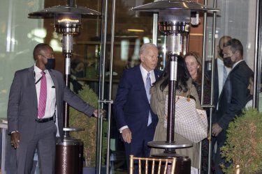 President Joe Biden leaves Dinner