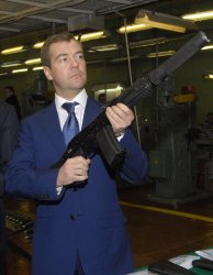 Top presidential candidate Medvedev visits a plant manufacturing Kalashnikovs in Izhevsk