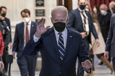 U.S. President Joe Biden Leaves Senate Democratic Caucus Meeting