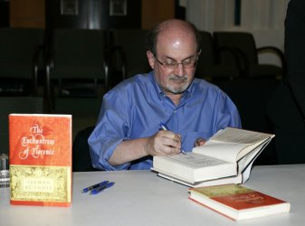 Salman Rushdie appears at a book signing in Coral Gables, Florida