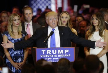 Donald Trump speaks after winning Indiana Primary