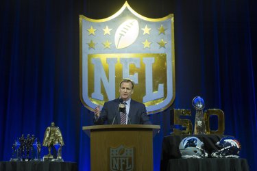 NFL Commissioner Roger Goodell speaks at Super Bowl 50