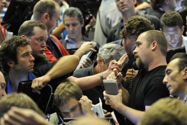 Traders work in S&P 500 options pit at CBOE as Markets Fall
