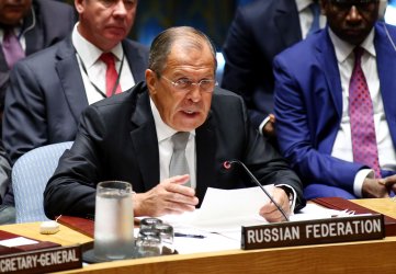 Russia Foreing Affairs Minister Sergey Lavrov speaks at the Security Council meeting at the UN