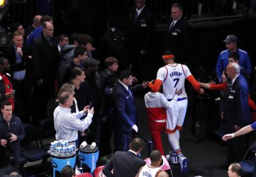 New York Knicks Carmelo Anthony walks off of the court