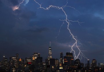 Lightning over Manhattan Skyline in New York