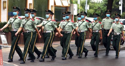 Chinese Soldiers Wear Face Masks in Beijing, China