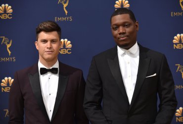 Colin Jost and Michael Che attend the 70th annual Primetime Emmy Awards in Los Angeles