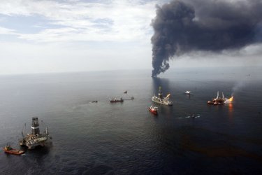 Oil and gas are burned near the  BP Deepwater Horizon spill