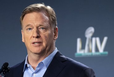 NFL Commissioner Roger Goodell speaks to the media during Super Bowl week in Miami