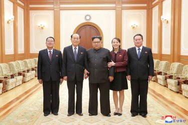 North Korean Leader Kim Jong Un Meets with DPRK's Olympic Delegation