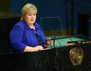 Norway President Erna Solberg addresses the General Assembly at the UN