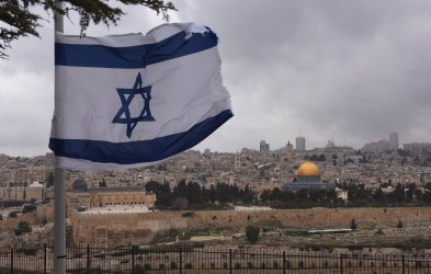An Israeli Flag Flies On The Mt. Of Olives