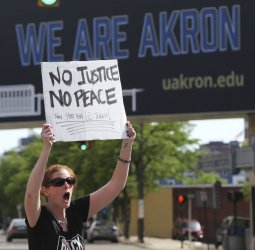 Protestors gather at the Akron Justice Center