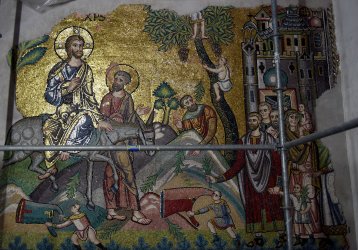 A Restored Mosaic Of Jesus Is Seen In The Church of Nativity In Bethlehem