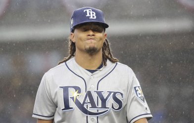 Rays starting pitcher Chris Archer  reacts