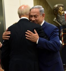 US Vice President Joe Biden Hugs Israeli Prime Minister Benjamin Netanyahu