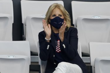First Lady Jill Biden attends Swimimg Preliminary at the Tokyo Olympics