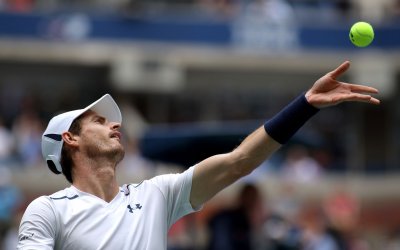 Andy Murray serves at the US Open
