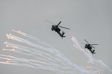 AH-64 Apache Attack Helicopters Fly During U.S.-South Korea Joint Drill