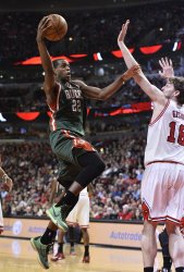 The Milwaukee Bucks Play the Chicago Bulls in Game 5 of the First Round of the NBA Playoffs in Chicago