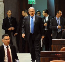 Israeli Prime Minister Benjamin Netanyahu arrives at a memorial session for slain Israeli Prime Minister Yitzhak Rabin in the Knesset in Jerusalem