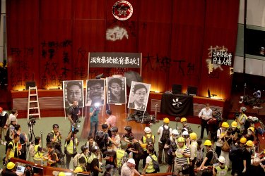 Protesters Demonstrate in Hong Kong on the Anniversary of the Handover