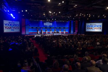 Seven Republican presidential candidates answer questions during debate in New Hampshire