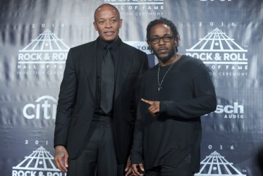 Dr. Dre and  Kendrick Lamar at the Rock And Roll Hall Of Fame