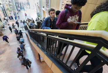 Students line up to vote at University of Colorado Boulder