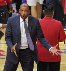 Clippers coach Doc Rivers yells at the referee