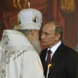 Russian President Medvedev attends an Orthodox Easter night service